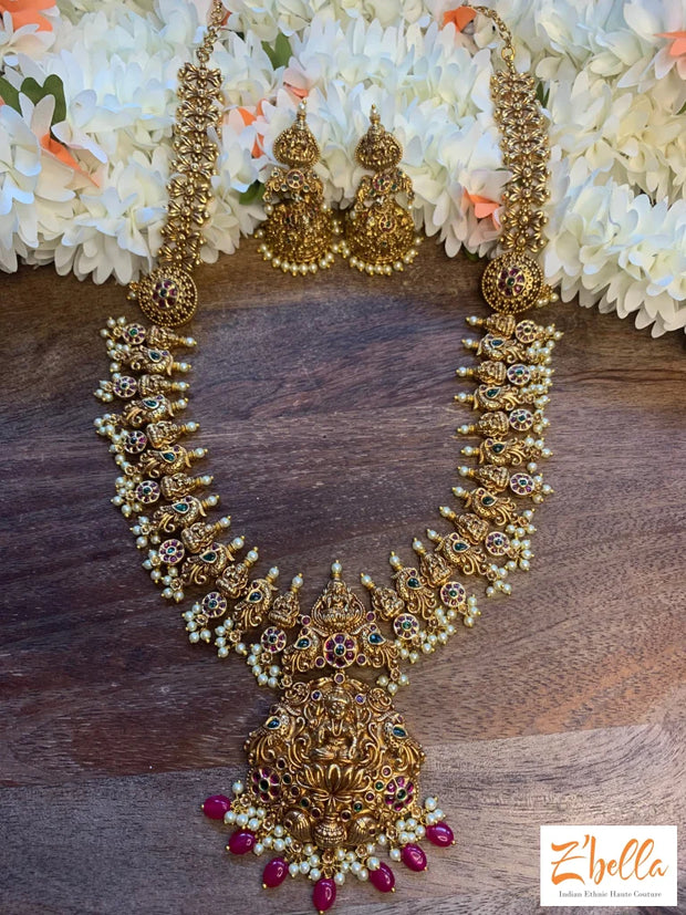 Long Necklace With Lakshmi Pendent Jhumka Necklace