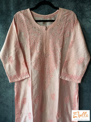 Lotus Pink Silk Chikankari Kurti With Mukesh Work - Size 38 Kurti