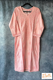 Lotus Pink Silk Chikankari Kurti With Mukesh Work - Size 40 Kurti