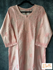 Lotus Pink Silk Chikankari Kurti With Mukesh Work - Size 40 Kurti