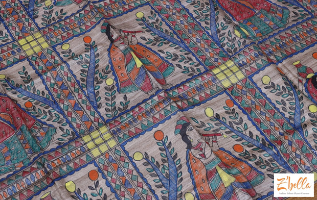 Madhubani Handpainted Mustard Yellow Tussar Silk Saree With Stitched Blouse Saree