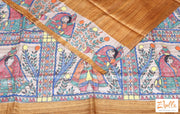 Madhubani Handpainted Mustard Yellow Tussar Silk Saree With Stitched Blouse Saree