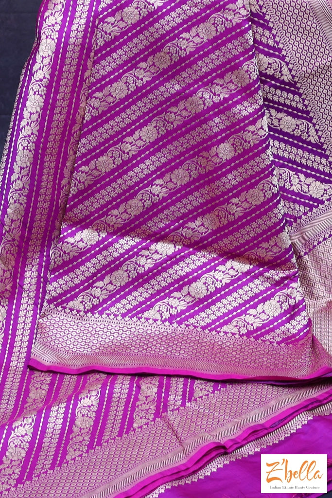 Majenta Handwoven Pure Katan Silk Saree With Stitched Blouse Saree