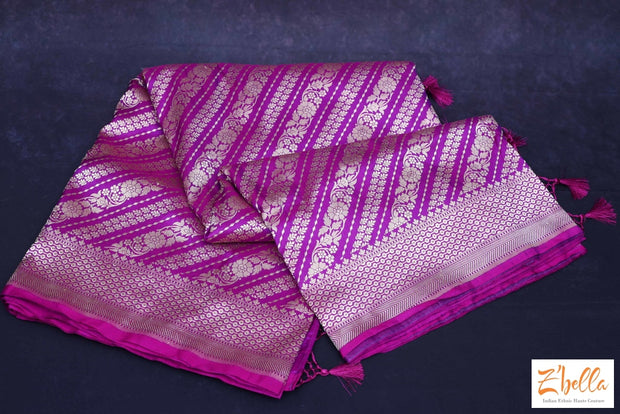 Majenta Handwoven Pure Katan Silk Saree With Stitched Blouse Saree