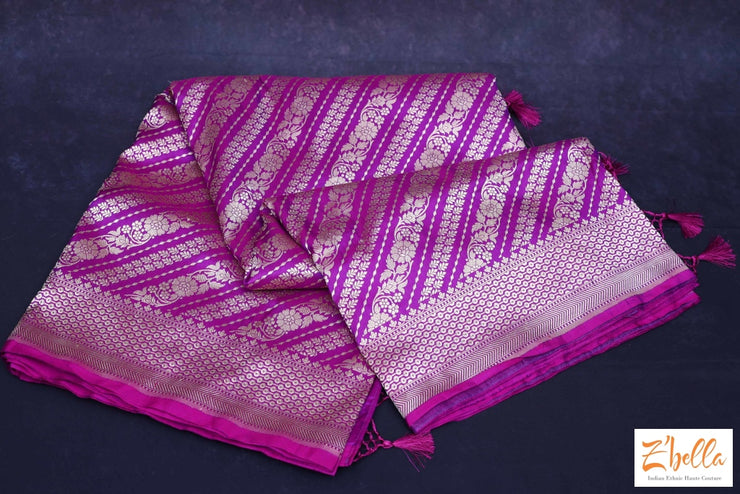 Majenta Handwoven Pure Katan Silk Saree With Stitched Blouse Saree