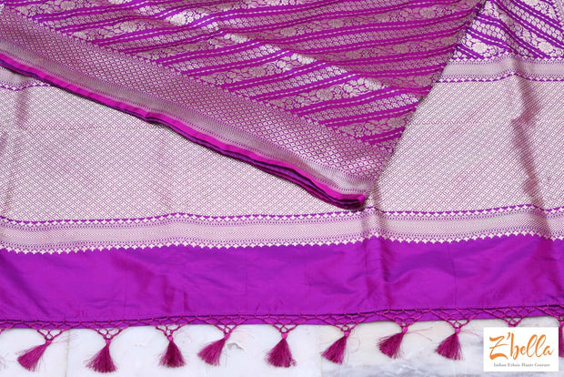 Majenta Handwoven Pure Katan Silk Saree With Stitched Blouse Saree