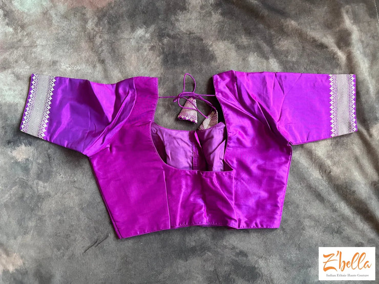 Magenta Handwoven Pure Katan Silk Saree With Stitched Blouse Saree