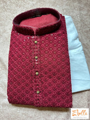 Maroon Chikankari Sequins Kurta With Bottom Kurta Set