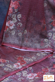 Maroon Floral Print Sequins Saee No Bp Saree