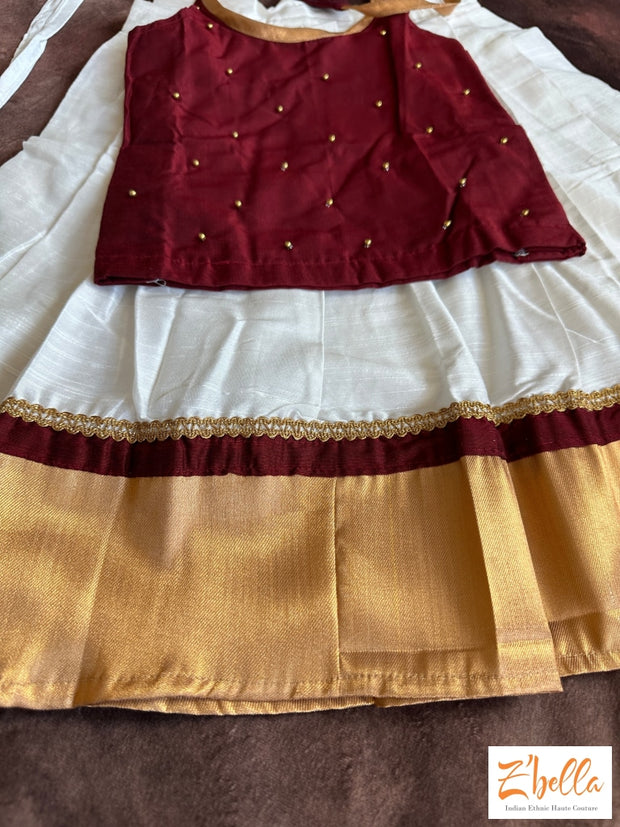 Maroon Onam Skirt Set - 1 Yr Girl Girl Kids Set