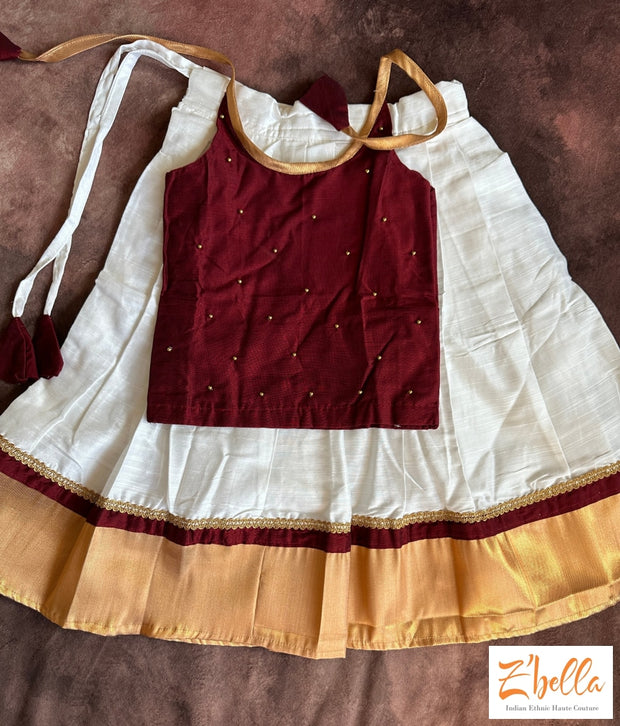 Maroon Onam Skirt Set - 1 Yr Girl Girl Kids Set