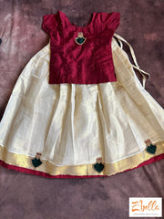 Maroon Palakka Onam Skirt Set - 2Yr Girl Girl Kids Set