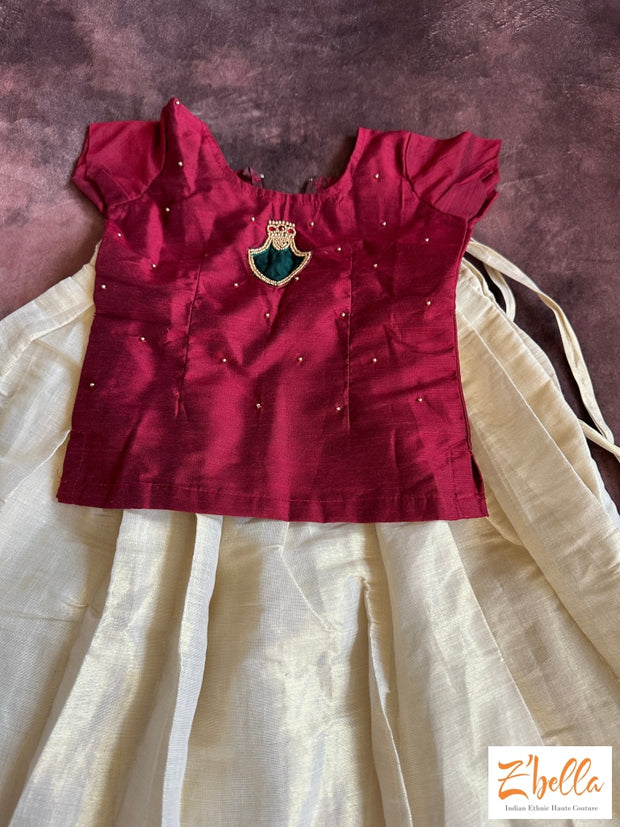 Maroon Palakka Onam Skirt Set - 2Yr Girl Girl Kids Set