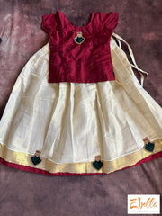 Maroon Palakka Onam Skirt Set - 5Yr Girl Girl Kids Set