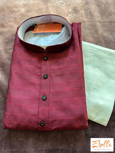 Maroon Self Design Soft Semi Silk Kurta With Bottom Kurta
