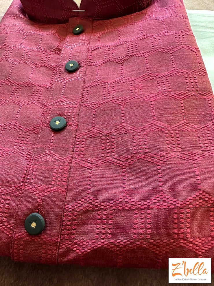 Maroon Self Design Soft Semi Silk Kurta With Bottom Kurta