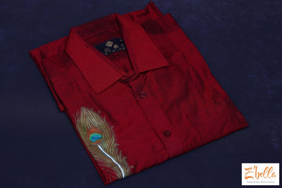 Maroon Shirt With Mural Painting Kurta