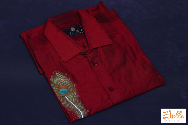 Maroon Shirt With Mural Painting Kurta