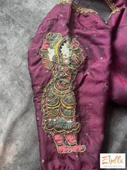 Maroon Silk Blouse With Kalamkari Applique And Hand Work Blouse