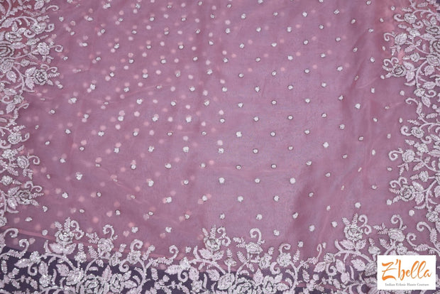 Maue Pink Organza Saree With Thread And Sequins Work Stitched Blouse Saree