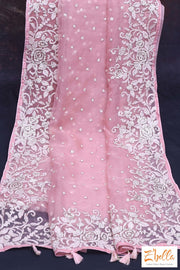 Maue Pink Organza Saree With Thread And Sequins Work Stitched Blouse Saree