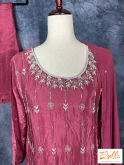 Mauve Pink Knee Length Kurti And Palazzo Kurti