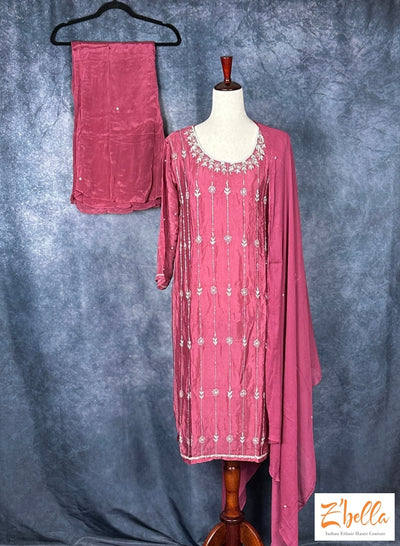 Mauve Pink Knee Length Kurti And Palazzo Kurti