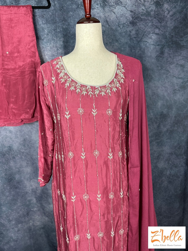 Mauve Pink Knee Length Kurti And Palazzo Kurti