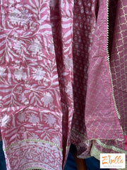 Mauve Pink Printed Full Length Kurti With Dupatta Kurti Set