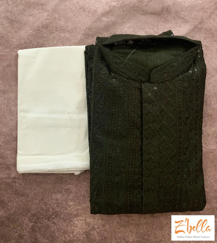 Mehandi Green Sequins Chikankari Kurta Set Kurta Set