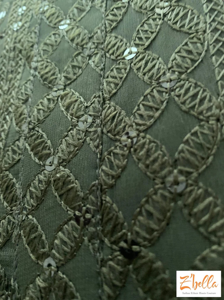 Mehandi Green Sequins Chikankari Kurta Set Kurta Set