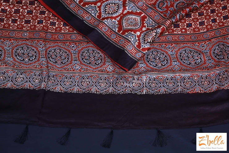 Modal Silk Saree With Mirror Work Stitched Blouse Saree