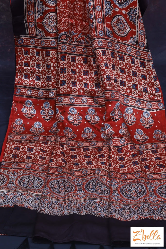 Modal Silk Saree With Mirror Work Stitched Blouse Saree