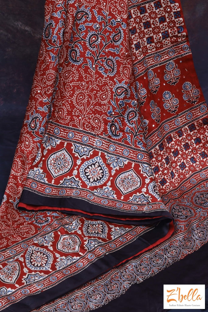 Modal Silk Saree With Mirror Work Stitched Blouse Saree