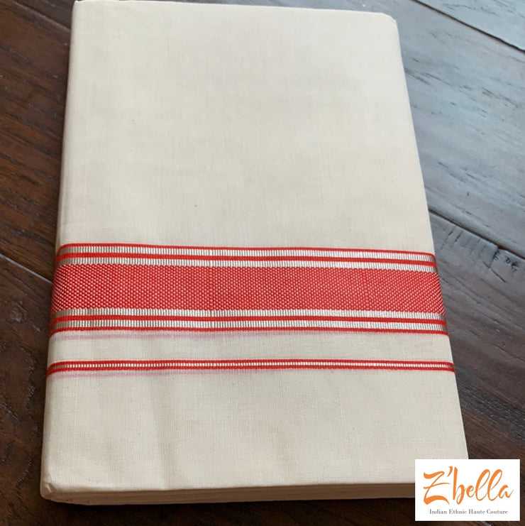 Mundu With Red And Silver Border