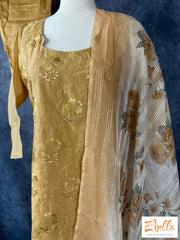 Mustard Yellow Chanderi Silk Kurti With Buttom Abd Dupatta Kurti