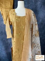 Mustard Yellow Chanderi Silk Kurti With Buttom Abd Dupatta Kurti
