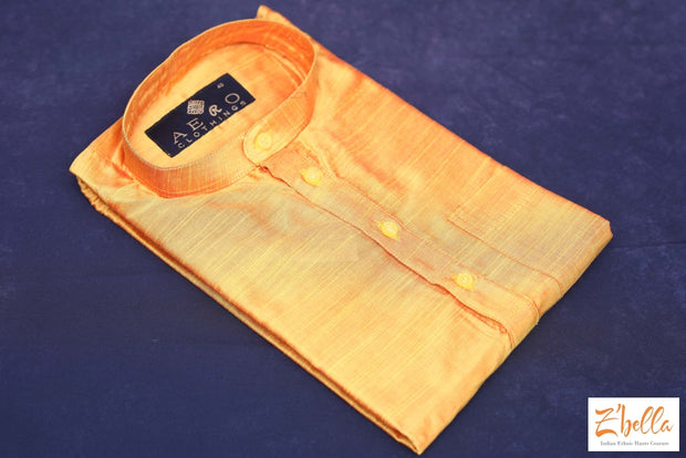 Mustard Yellow Cotton Silk Short Kurta Kurta