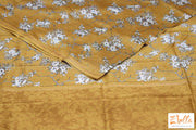 Mustard Yellow Floral Printed Chanderi Cotton Silk Saree With Bp Saree