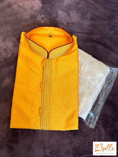 Mustard Yellow Silk Kurta With Cream Color Pants Kurta Set