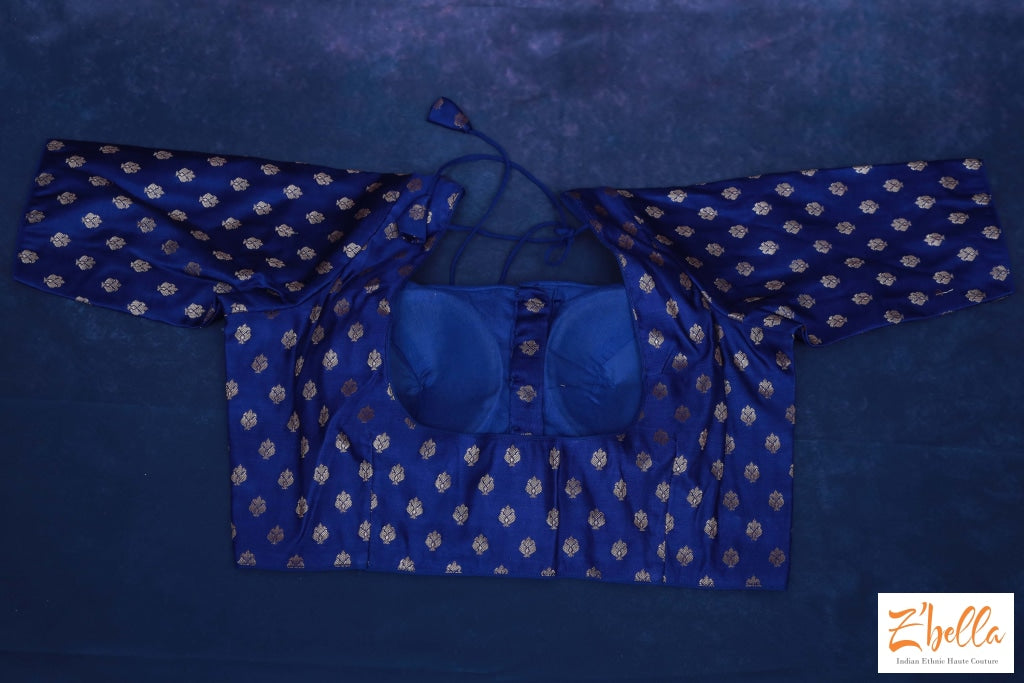 Navy Blue Brocade Silk Blouse Blouse