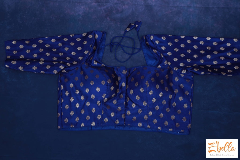 Navy Blue Brocade Silk Blouse Blouse