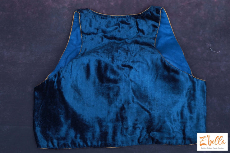 Navy Blue Velvet Blouse Blouse