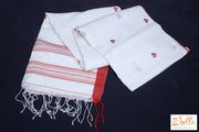 Off White And Red Combo Heart Weave Pure Handloom Cotton Saree With Bp Saree