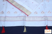 Off White And Red Combo Pure Chanderi Silk Hand Woven Saree With Stitched Blouse Saree