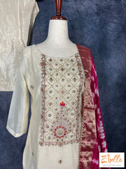 Off White Chanderi Silk Kurti With Bottom And Dupatta Kurti