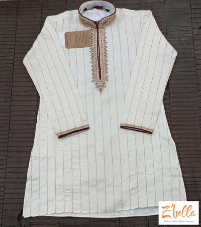 Off White Color Kurta With Neck Embroidary Bottom Boy Kids Set