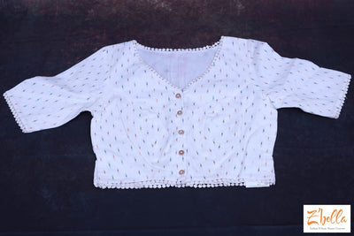 Off White Cotton Crop Top Blouse