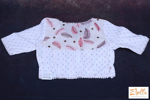 Off White Cotton Crop Top Blouse