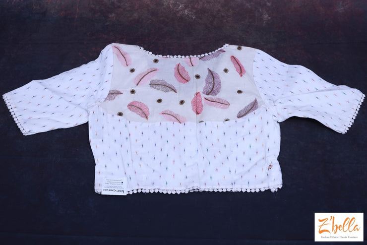 Off White Cotton Crop Top Blouse
